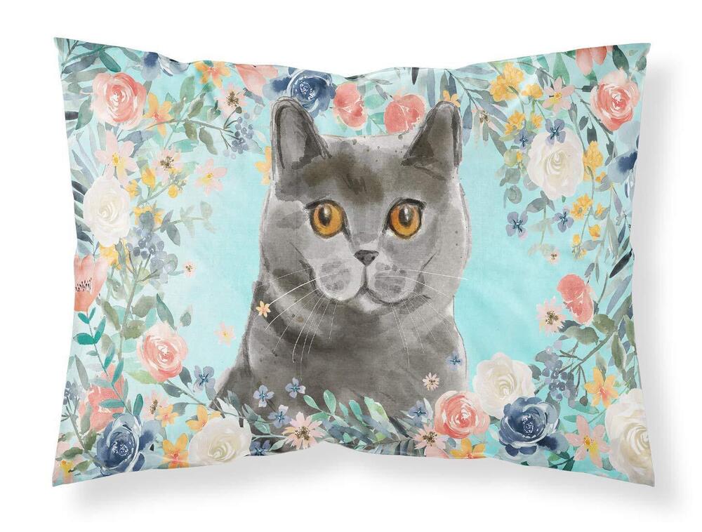 3694 CK3392PILLOWCASE British Shorthair Spring Flowers Fabric Standard